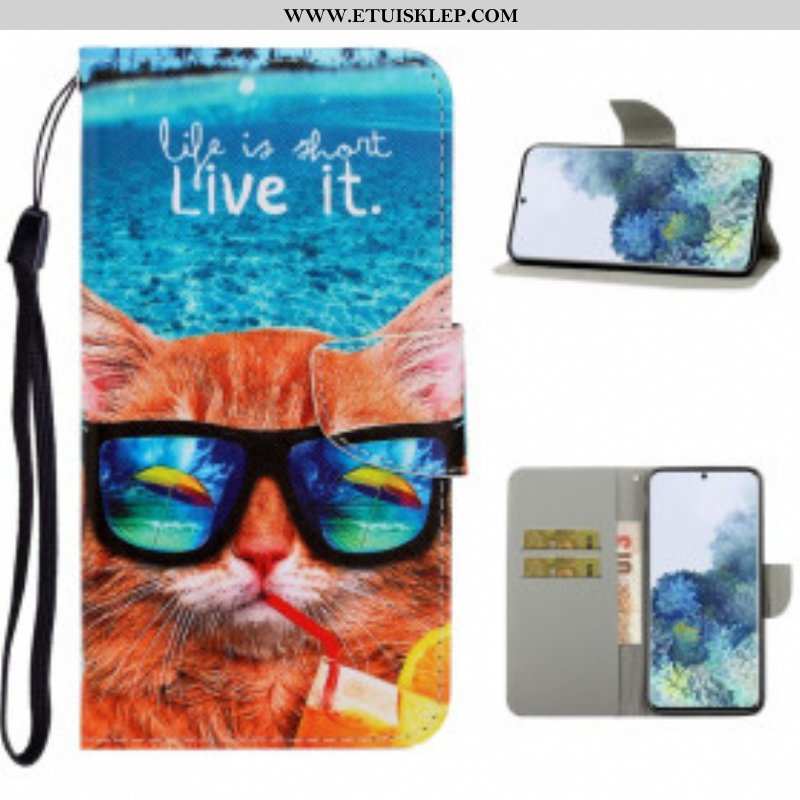 Etui Folio do Samsung Galaxy S21 Ultra 5G z Łańcuch Cat Live It Strappy